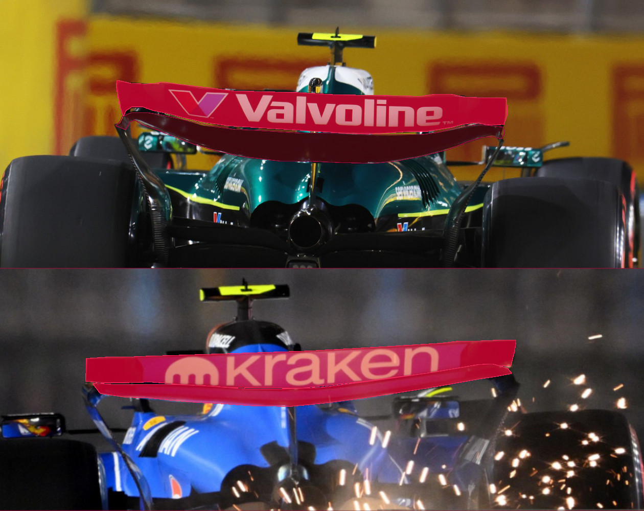 Comparativa de los alerones traseros del Aston Martin y Williams en la Clasificación del GP Arabia Saudí